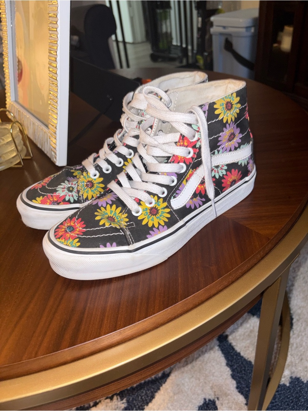 Vans High-Top Floral Sneakers - Black with Multi-Color Flowers